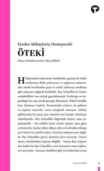 Öteki - Fyodor Mihayloviç Dostoyevski kitap kapağı
