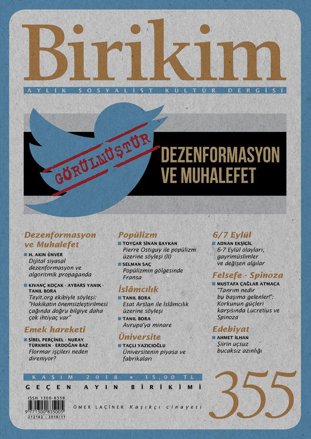 Birikim Aylık Sosyalist Kültür Dergisi Sayı: 355 Kasım 2018 - Kolektif kitap kapağı