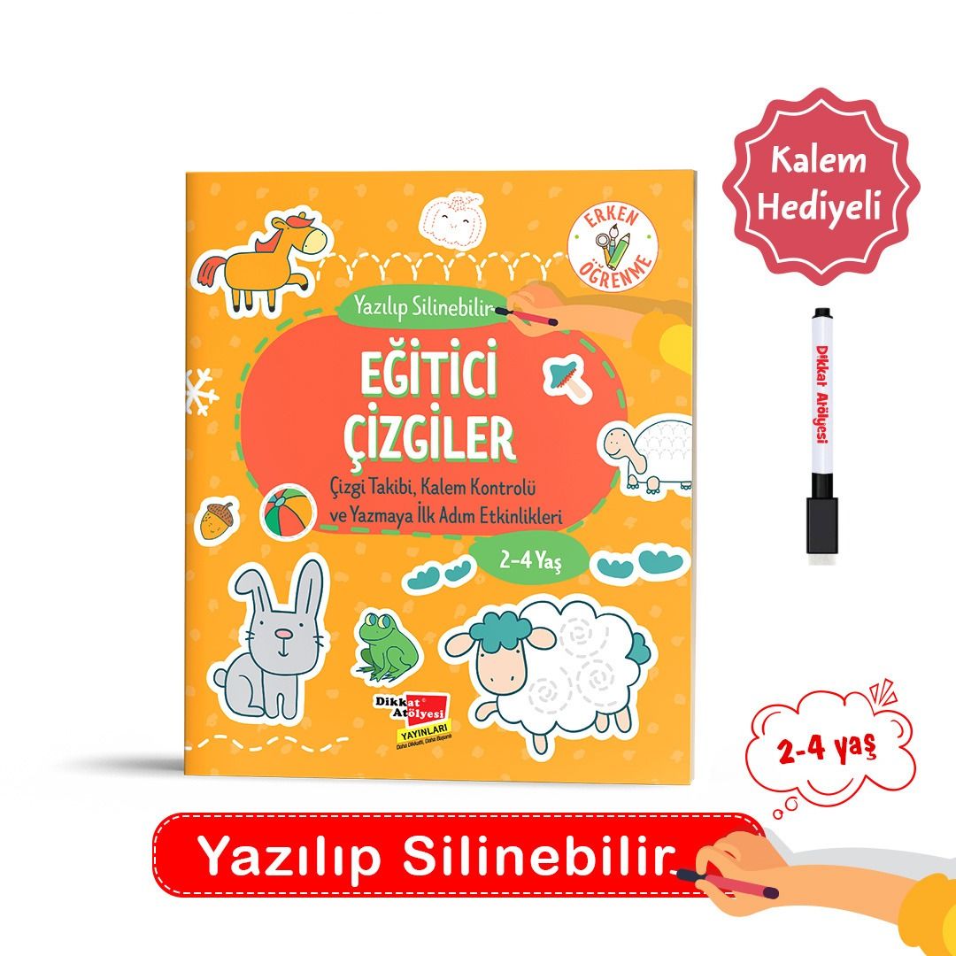 2- 4 Yaş Yaz Sil Eğitici Çizgiler Etkinlik Kitabı - Kolektif kitap kapağı